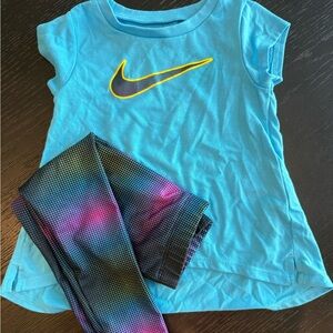 Nike Blue Top and Multicolor Leggings Toddler Set